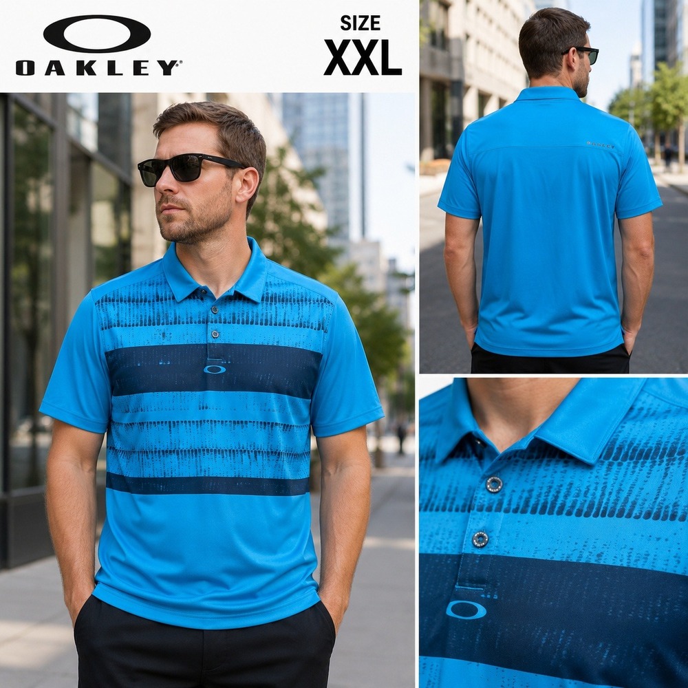 Oakley Mens XXL Blue Striped Performance Golf Polo Shirt 433891OVT SP17